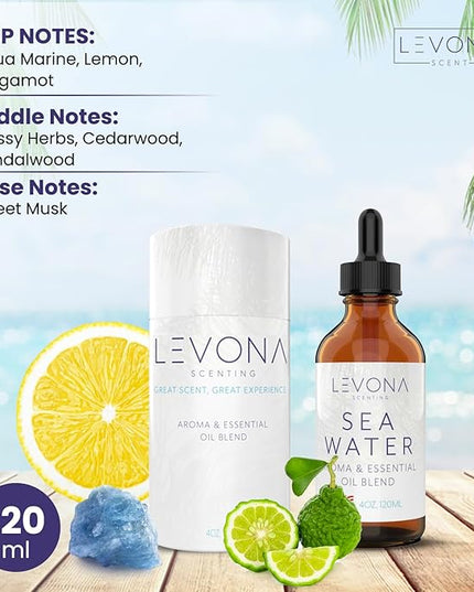 Levona Scent Essential Oils - Scents for Home, Hotel & Office Use - Perfect for Home Diffuser & Humidifiers - Aroma Fragrance Oil, Ideal for Massage, Relaxation, and Spa - Sea Water, 120ml