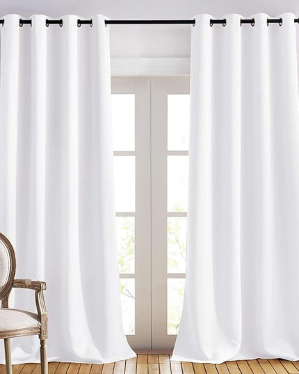 NICETOWN White Curtains for Sliding Door - 52 by 95, 2 Pieces, Blocking Out 50% Sunlight Window Treatment Modern Design Curtain Panels for Dining Room