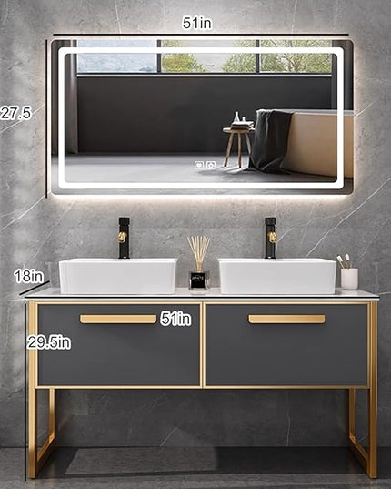 Double Floating Bathroom Vanity with Sink - Luxury Wall-Mounted Bathroom Vanity | High-Definition Smart Mirror Includ LED & Defog Mirror, Elegant Style (52IN)