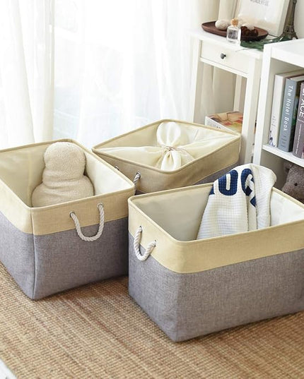 TheWarmHome Storage Baskets for Organizing, Extra Large-3Pack, 17.7L×13.8W×9.8H inch Large Sturdy Storage Bins, Decorative Storage Baskets for Shelves Closet Nursery (Gold&Grey)