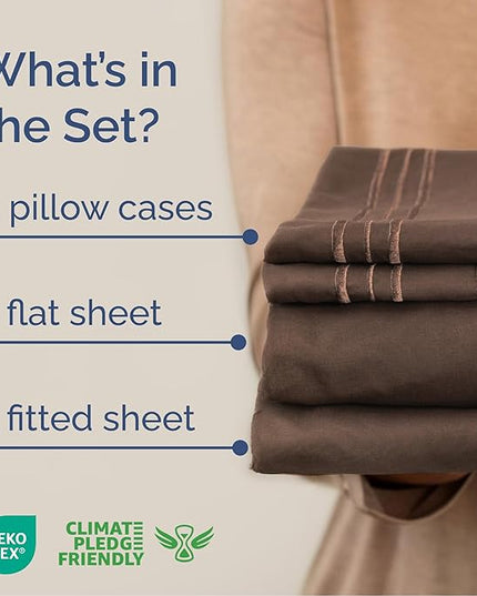 Cal King Size 4 Piece Sheet Set - Comfy Breathable & Cooling Bed Sheets Set - Hotel Luxury Bedding for Women, Men, Kids, Teens, Boys & Girls - Deep Pockets, Ultra-Soft, Wrinkle Free - Oeko-Tex - Brown