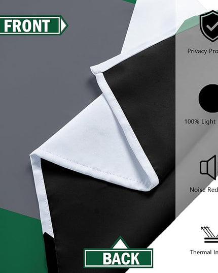 Green 100% Blackout Curtains for Bedroom 63 inch Length 2 Panels Set White Grey Modern Abstract Geometric Black Out Curtains Insulated Room Darkening Window Drapes for Living Room, 42Wx63L