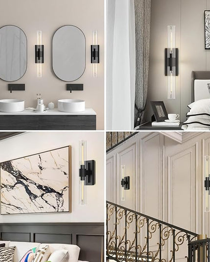YUYI Black Wall Sconces, 22.8'' Wall Light Set of Two for Bathroom Vanity, Modern Wall Lighting Fixtures with Glass Shade, Indoor Wall Sconces for Bathroom, Bedroom, Living Room, Hallway, Fireplace