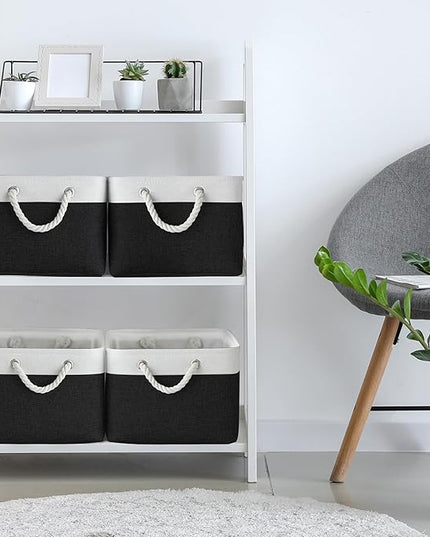 TheWarmHome Storage Basket for Organizing - Large 3 Pack 15.7x11.8x8.3 inch Collapsible Storage Bin for Shelves with Handles Laundry Cube Toy Closet Nursery (Whiet & Black)
