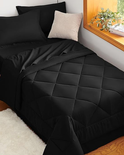CozyLux Twin Comforter Set with Sheets Black - 5 Pieces Bed in a Bag Twin, All Season Bed Set for Girls and Boys, Bedding Set with Down Alternative Comforter, Sheets, Pillowcase & Sham
