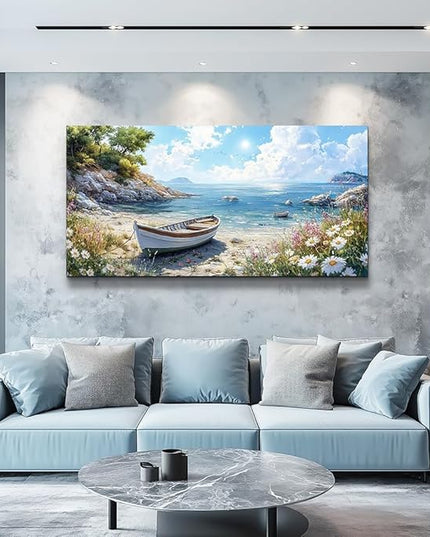 ZUITINGHUA Canvas Wall Art For Living Room Wall Decor For Bedroom Office Wall Decoration Seaside Boat Landscape Painting Farmhouse Pictures Artwork Room Aesthetic Home Decor 20x40 In