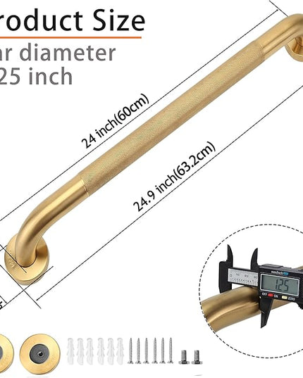 Shower Grab Bar, 2 Pack 24 Inch Gold Bathroom Grab Bar, 1.25" Diameter 304 Stainless Steel Anti-Slip Grab Bars for Bathtubs and Showers, Handicap Shower Grab Bar for Seniors Elderly