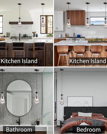 Modern Raindrop Pendant Lights Set of 3, Pendant Lights Kitchen Island 3 Pack, Matte Black Pendant Lights for Bedroom Bathroom, Chandelier for Living Room Hallway, Bulb Included