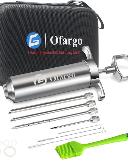 Ofargo Stainless Steel Meat Injector Syringe with 4 Marinade Needles and Travel Case for BBQ Grill Smoker, gifts for men dad husband in Thanksgiving Christmas day