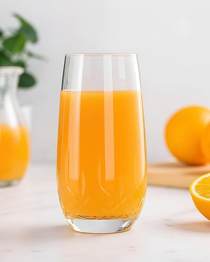 SHOSHIN Hand-Cut Highball Glasses – 17 oz Set of 4, Premium Lead-Free Crystal Drinking Glasses with Classic Pattern, Perfect for Water and Collins Cocktails, Dishwasher Safe