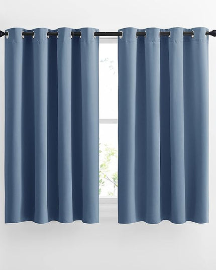 NICETOWN Half Window Curtains for Bedroom - Silver Grommet Modern Thermal Insulated Home Decor Window Coverings for Nursery/Flat, Stone Blue, W52 x L54, Set of 2