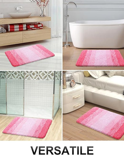 OLANLY Bathroom Rug Set 2 Piece, Soft Absorbent Microfiber Bath Rug Set, Non-Slip, Machine Wash Dry, Plush Shaggy Bath Mats for Bathroom (30"x20"+24"x16", Pink)