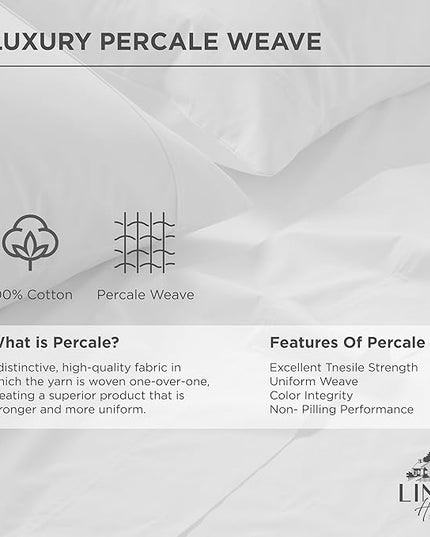 Linen Home 100% Cotton Percale Pillowcases Queen Size, Snow White, 2 Pieces of Pillow Case, Crisp and Cool Strong Bed Linen, 20 inches X 30 inches