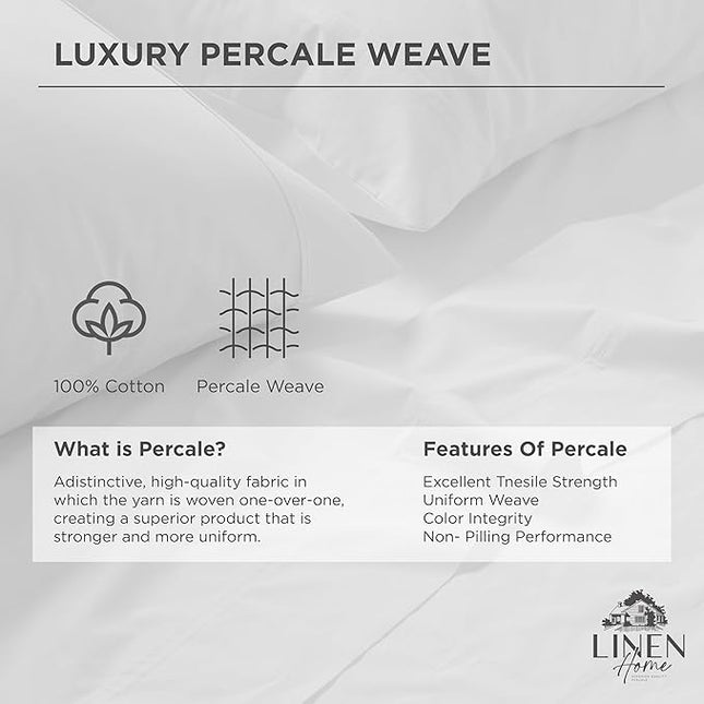 Linen Home 100% Cotton Percale Pillowcases Queen Size, Snow White, 2 Pieces of Pillow Case, Crisp and Cool Strong Bed Linen, 20 inches X 30 inches