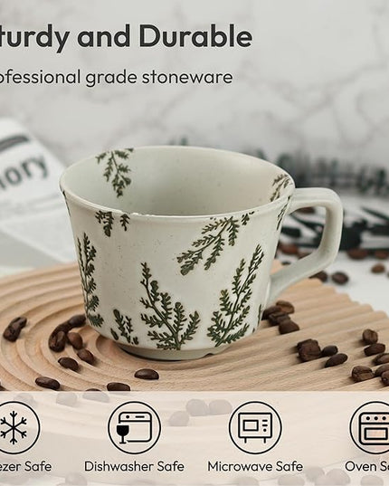 Ceramic Coffee Mug, 12 oz Novelty Unique Teacup with Handle, Stoneware Cup for Tea Mocha Latte Cappuccino Espresso (Leaf)