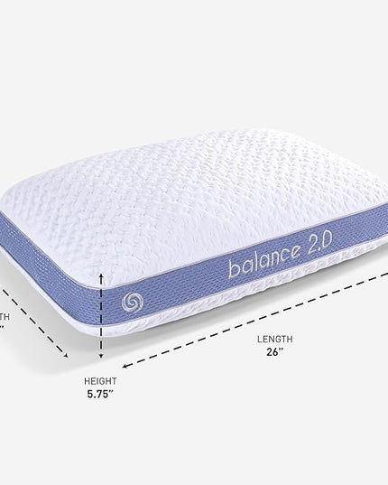 Bedgear Balance Performance Pillow – 2.0 - Moisture Wicking Bed Pillow for All Sleep Positions - Medium Firmness Bed Pillow - Washable Removable Cover – 20" W x 26" L x 5.75" H