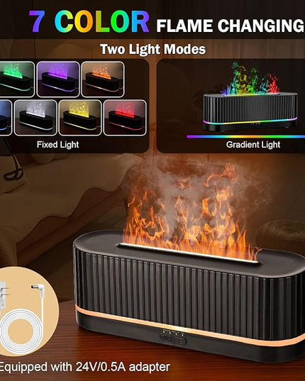 Essential Oil Diffuser，Colorful Flame Fire Diffuser Humidifier，Scent Aroma Diffuser, 7 Colors Changing Oil Diffuser for Home,Office(Remote Control，Timeable, Waterless Auto off-260ml) (Black)