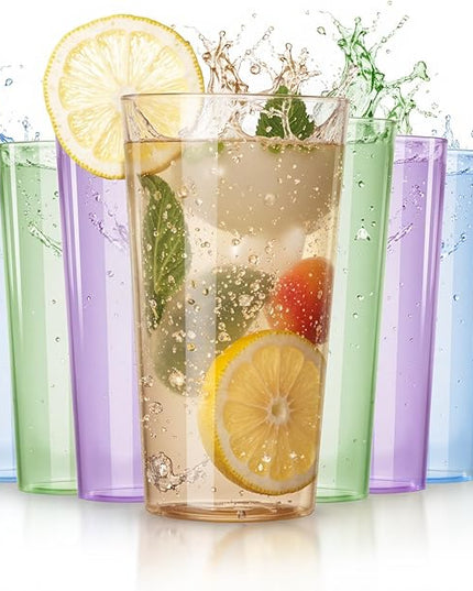Liacere Color Plastic Drinking Glasses - (Set of 12) 18oz Color Plastic Glasses Colors Reusable，Kitchen Water Glasses Cup, Bar Tumbler Glassware Set for Beer, Juice, Cocktail, Whiskey, Milk