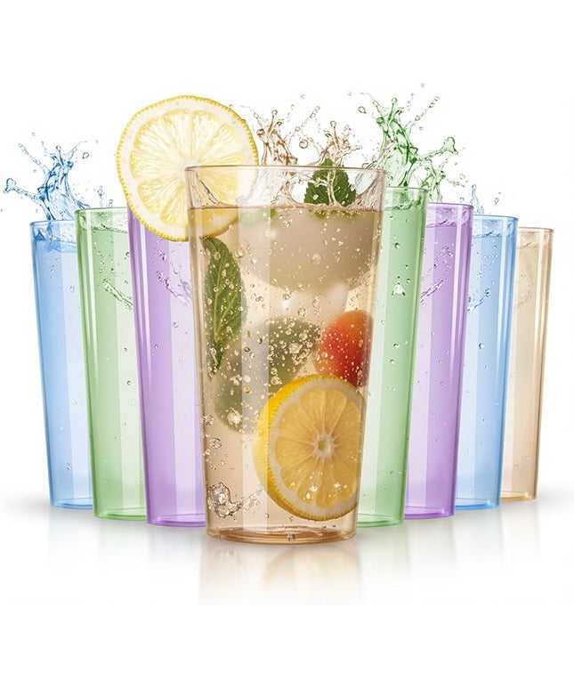 Liacere Color Plastic Drinking Glasses - (Set of 12) 18oz Color Plastic Glasses Colors Reusable，Kitchen Water Glasses Cup, Bar Tumbler Glassware Set for Beer, Juice, Cocktail, Whiskey, Milk
