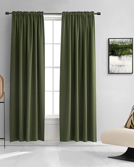 DONREN Dark Olive Green Christmas Deco Blackout Curtains 84 Inch Length for Guest Room - Cedar Green Room Darkening Thermal Insulated for Bedroom Livingroom 52" Wide x 84" Long,2 Panels