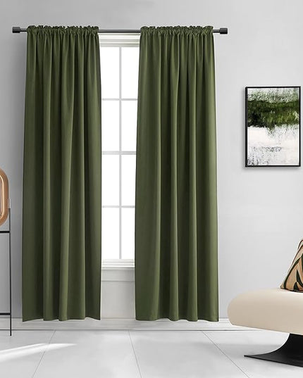 DONREN Loden/Dark Olive Green Blackout Curtains 52 Inch with by90 Inch Length for Bedroom - 2 Panels Patio Glass Door Curtain Panels,Livingroom Room Darkening Thermal Insulated Drapes