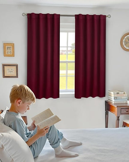 BGment Burgundy Red Blackout Curtains 54 Inch Length - Christmas Blackout Curtains Thermal Insulated Rod Pocket Back Tab Room Darkening Curtains for Bedroom, 2 Window Curtains Panels (38 x 54 Inch,)