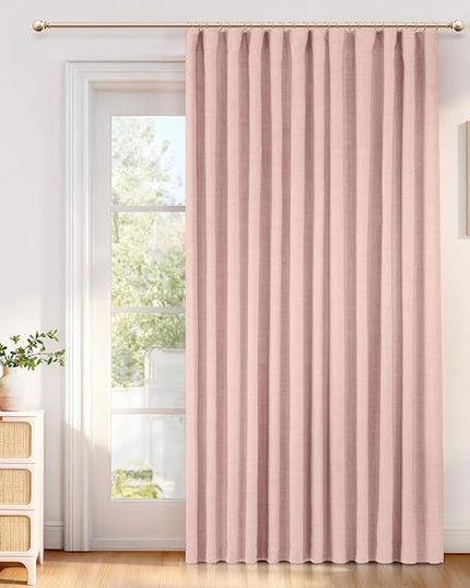 INOVADAY 100% Blackout Curtains for Bedroom, Black Out Curtains 84 Inch Long, Clip Rings Linen Blackout Drapes, Thermal Insulated Room Darkening for Living Room, 1 Panel - Blush Pink,W102xL84
