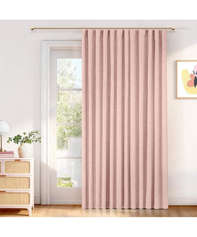 INOVADAY 100% Blackout Curtains for Bedroom, Black Out Curtains 84 Inch Long, Clip Rings Linen Blackout Drapes, Thermal Insulated Room Darkening for Living Room, 1 Panel - Blush Pink,W102xL84