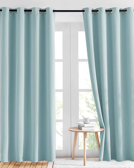 NICETOWN Room Darkening Curtains for Living Room 84 inches Long - Sky Blue Grommet Room Darkening Window Treatments Sound Reducing Drapes for Bedroom, 2 Panels, W52 x L84