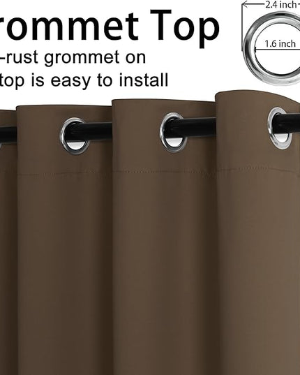 JIUZHEN Brown Blackout Curtains with Tiebacks - Thermal Insulated, Light Blocking and Noise Reducing Grommet Curtains for Bedroom and Living Room, Set of 2 Window Curtain Panels, 42 x 72 Inch Length