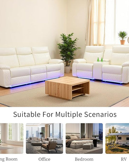 2 Piece Leather Sofa Sets,Power Recliner Sofa and Loveseat Set with LED Light,Living Room Furniture, Reclining Sofa with Cup Holders/Storage Console for House, Vanilla White