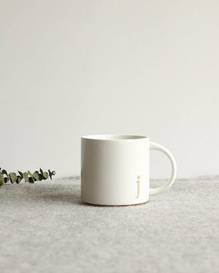 COLLECTIVE HOME - Monogram Ceramic Mugs, 15 oz Golden Initial Coffee Cups, Elegant Alphabet Tea Mugs, Elegant Personalized Mug with Gift Box, Luxurious Cups for Office and Home (j)