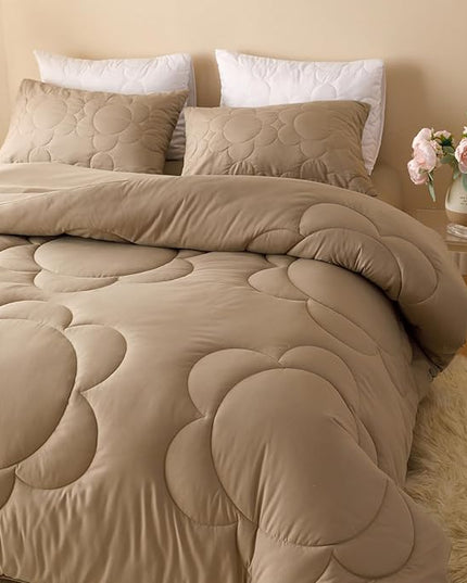 Luxlovery Cream Coffee Sunflower Comforter Set Queen Khaki Floral Bedding Comforter Boho Dark Champagne Mocha Coffee Farmhouse Rustic Bedding Set for Women Men