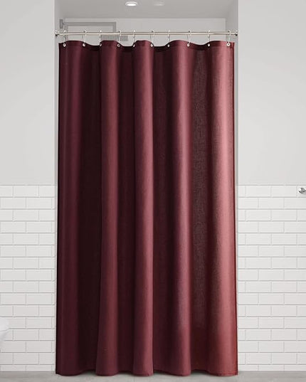 Naturoom 54 Inch Shower Curtain - Stall Narrow Half Linen Ultra Thick Fabric Shower Curtain Set with Hooks, Boho Farmhouse Rustic RV Camper Bath Curtains for Bathroom, Burgundy, 54x78