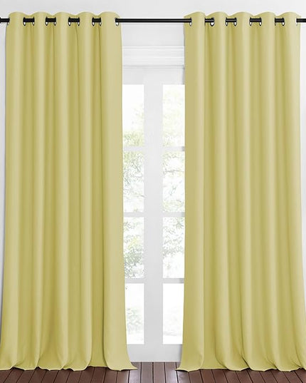 NICETOWN Sliding Door Window Treatment Blackout Patio Door Curtain Panels, Privacy Thermal Drapes for Bedroom Living Room Department with Grommet Top (Paler Yellow, W66 x L110)