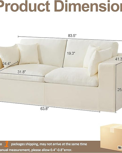 88''Cloud Boneless Sectional Couch, Modular Sectional Sofa Deep Seat, Upholstered Convertible Comfy Loveseat Chenille Memory Foam Sofa Couches for Living Room, Beige