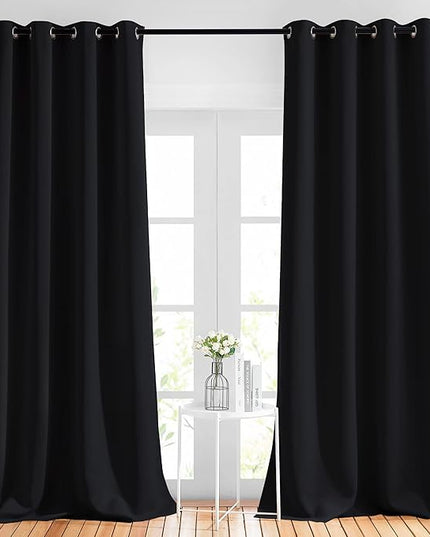 NICETOWN Blackout Black Curtains 102 inches Long 2 Panels Burg, Grommet Thermal Curtains Light Blinds Room Darkening Window Treatments for Bedroom, 2 Panels, W52 x L102