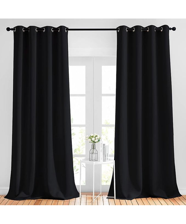 NICETOWN Black Out Curtain Panels - (52 inches by 120 Inch, Black, Set of 2) Home Decoration Thermal Insulated Solid Grommet Blackout Curtains/Drapes for Hall/Dining Room