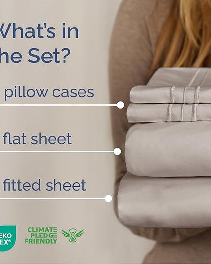 Full Size 4 Piece Sheet Set - Comfy Breathable & Cooling Bed Sheets Set - Hotel Luxury Bedding for Women, Men, Kids, Teens, Boys & Girls - Deep Pockets, Soft and Wrinkle Free - Oeko-Tex - Light Grey