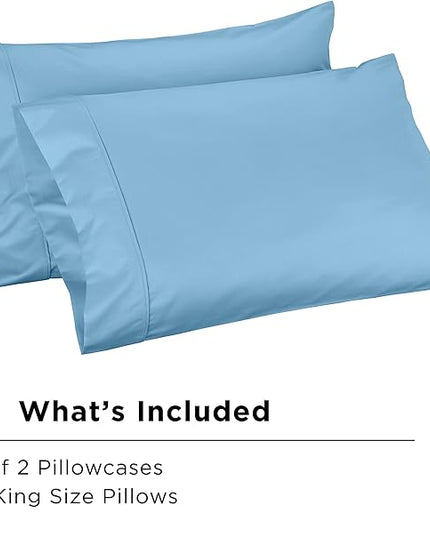 Linen Home 600 Thread Count King Pillowcase Set | 100% Long-Staple Cotton Pillow Cases | Soft & Smooth Luxury Satin Set of 2 Pillowcases | 4 Inch Z Hem | Baby Blue