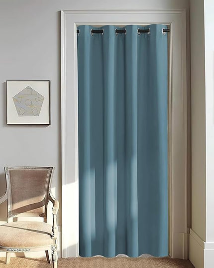 NICETOWN Door Curtain for Closet Doors 80 Inches Long 1 Panel, Blackout Doorway Curtain for Open Closet Bedroom, Room Divider Living Room for Privacy (Smoky Blue, 1 Panel, 46W x 80L)