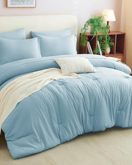CozyLux King Size Comforter Set Light Blue, 7 Pieces Bed in a Bag King Comforter Set with Sheets, Bedding Set with Down Alternative Comforter, Fitted Sheet, Flat Sheet, Pillow Shams and Pillowcases