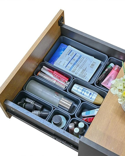 BOPART 25PCS Drawer Organizer Set, Interlockting Desk Drawer Storage Bins Trays for Organizing Cosmetics Jewelries or Gadgets at Office, Bathroom Vanity or Garage Junk Drawer Organization