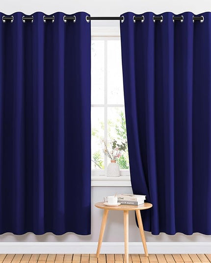 NICETOWN Blackout Curtains Panels for Bedroom - 3 Pass Microfiber Noise Reducing Thermal Insulated Solid Ring Top Blackout Window Drapes (2 Panels, 66 x 72 Inch, Navy Blue)