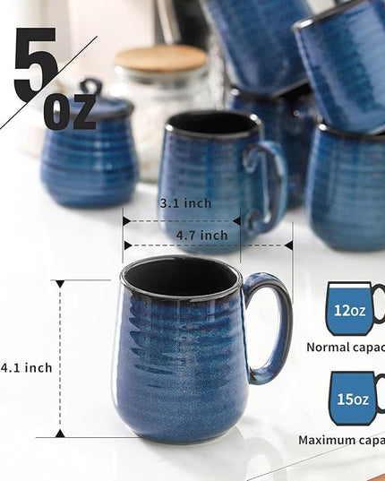 Hasense Coffee Mugs Set of 6, 12 Ounce Coffee Cups Set with Handle, Ceramic Tea Mugs for Kitchen, Blue Latte Mugs for Coffee,Cocoa, Tea, Stylish Mug Gift, Dishwasher and Microwave Safe