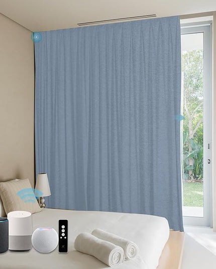 SmartWings Automatic Curtain Opener with Drapery, Motorized Vertical Blinds with Remote, Electric Closet Doors Sliding Panels Compatible with Alexa Google Homekit, 90% Blackout Sky Blue