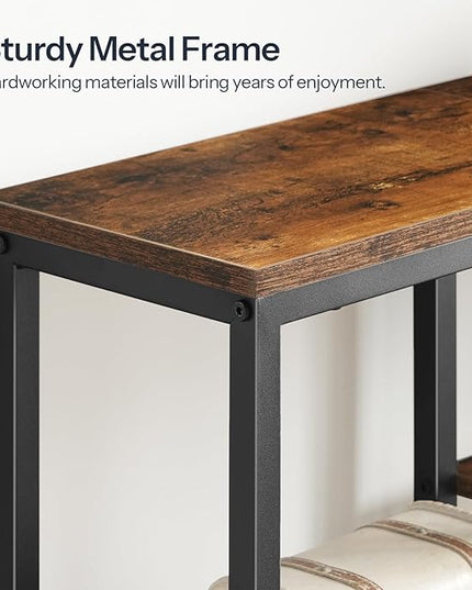 HOOBRO Narrow Console Table, Sofa Table, 4-Tier Industrial Entryway Table with Metal Mesh Shelf, Hallway Table with Adjustable Feet, for Entryway, Living Room, Hallway, Rustic Brown and Black BF79XG01