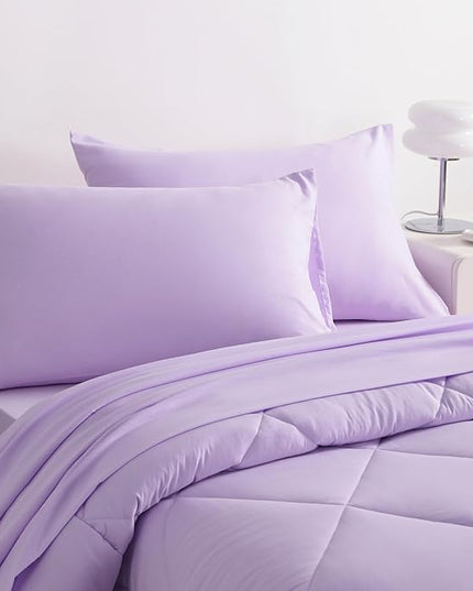 NTBAY Twin Comforter Set with Sheets, 5 Pieces Soft and Breathable Twin Bedding Set, Twin Bed in a Bag, Down Alternative Comforter Set Solid Color All Season, Kids Bedding Set, Light Purple