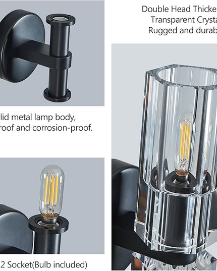 Modern Black Wall Sconces Set of Two Bedroom Crystal Wall Sconces Indoor Sconces Wall Lighting Living Room Sconces with K9 Crystal Lampshade for Bathroom Hallway Entryway Stairway