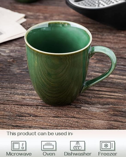 vicrays Coffee Mug Set, 12 Ounce, Set of 4, Ceramic Mug for Men, Women, Unique Glazed Mugs with Handle for Coffee, Tea, Milk, Cocoa, Cereal(Green)